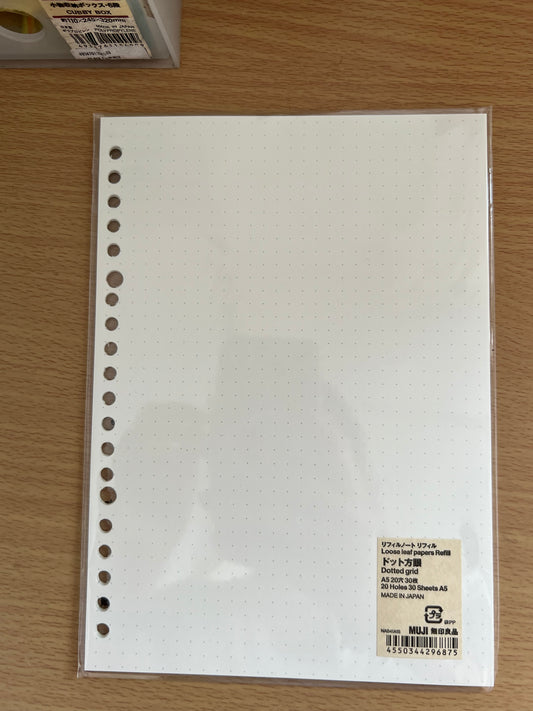 MUJI A5 Binder Refills - Dotted 30 sheets