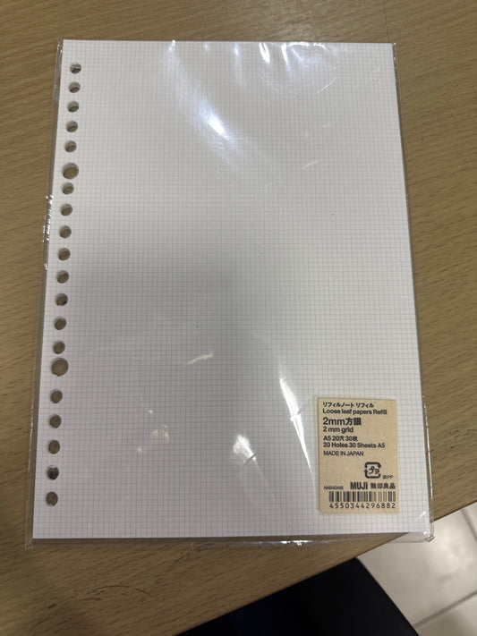 MUJI A5 Binder Refills - Grid 2mm 30 sheets
