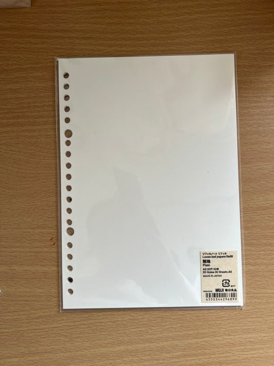 MUJI A5 Binder Refills - Plain 30 sheets